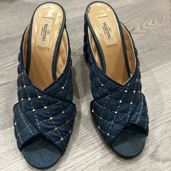 Valentino Rockstud Spike Denim Mule Heel - Picture 3 of 9